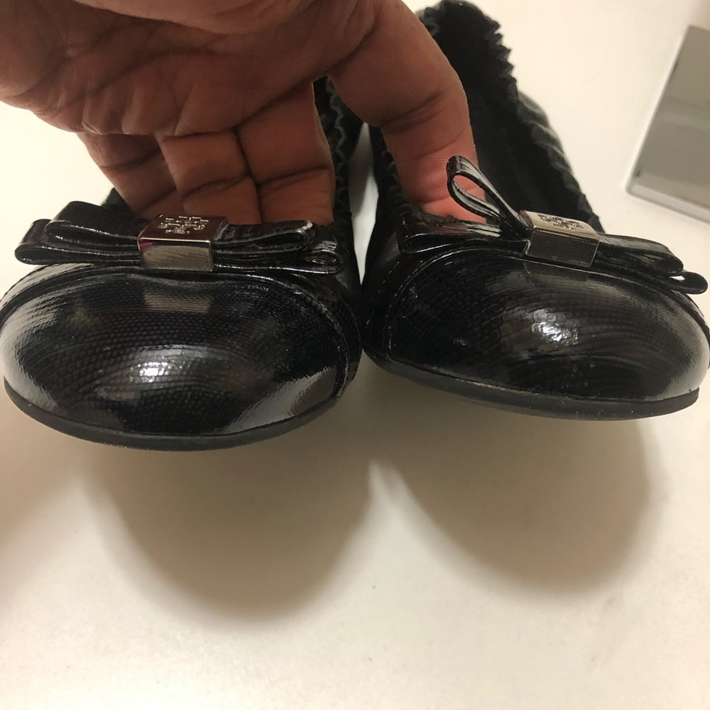 Tory Burch Black Flats with Silver Logo - Picture 7 of 11